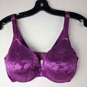 Soma Vanishing Back Bra 34D Full Coverage Lace Purple Underwire Satin Romantic